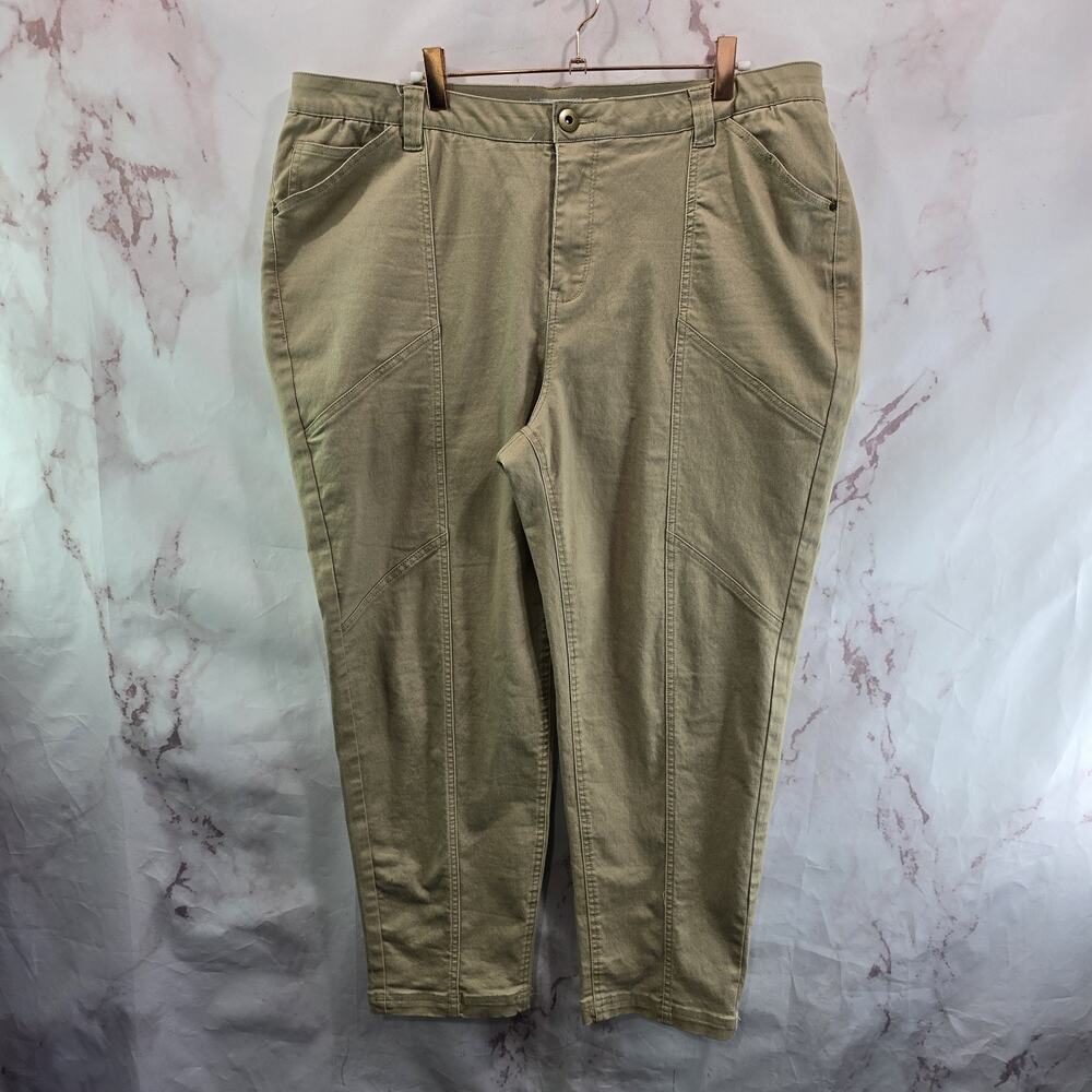 Catherines Pants Womens 1X 18 20 Brown Beige Tan Capri Crop Comfort Fit Waistban